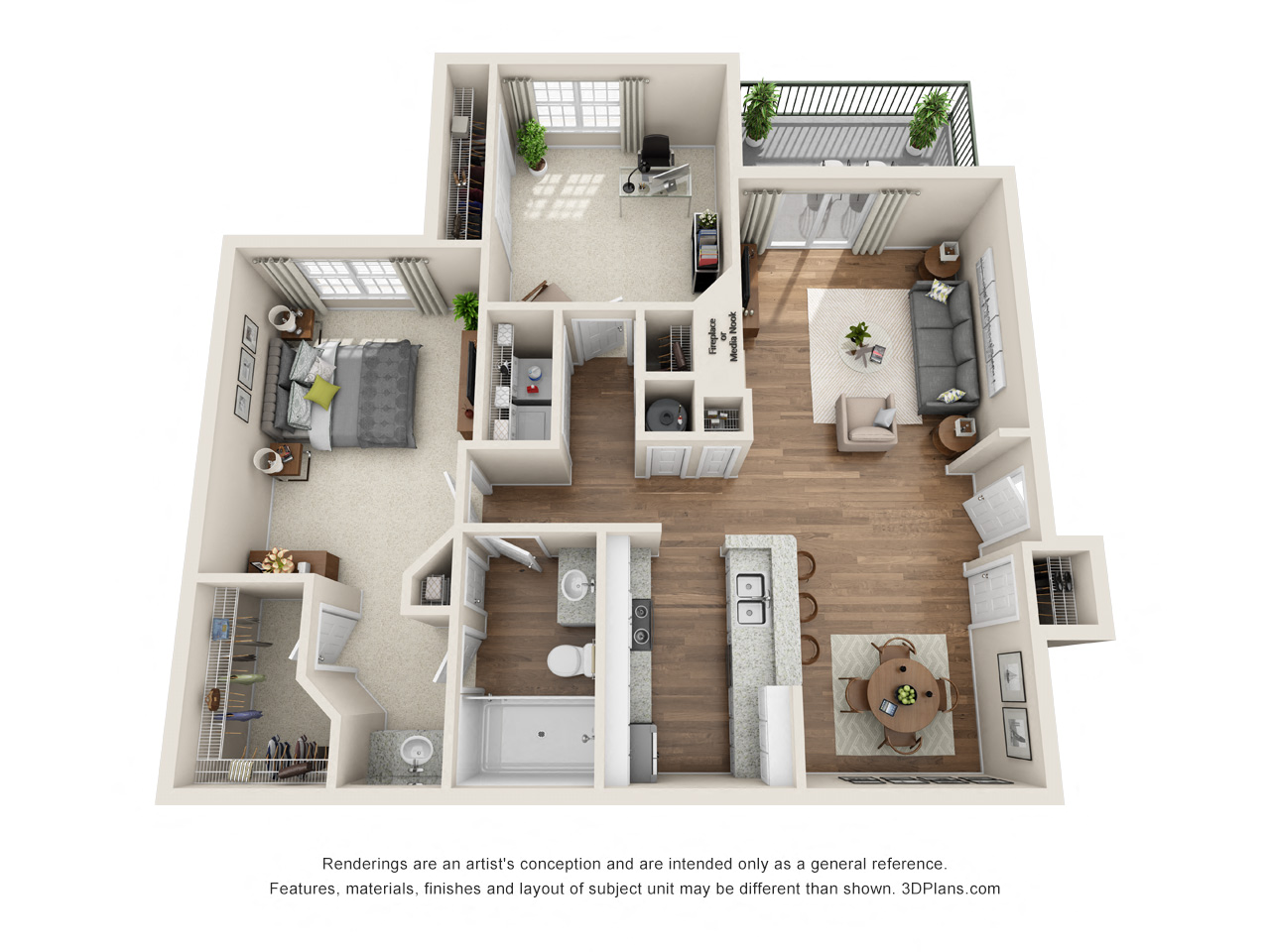 Floor plan for 1 bed, 1 bath, 1024 sqft